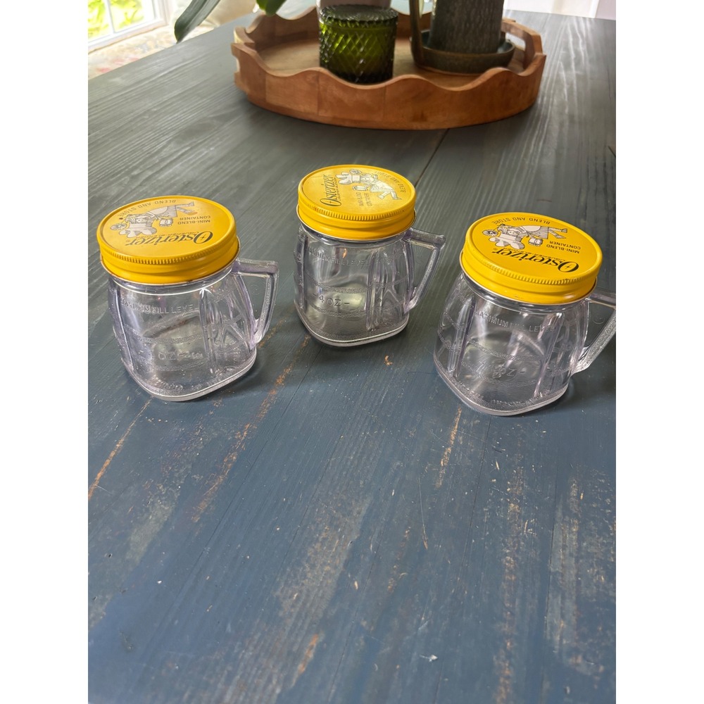Vintage Osterizer Mini-Blend Container Set of 3 Yellow Lid 4oz Plastic Jars - Picture 1 of 9